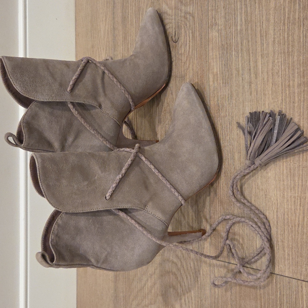 SCHUTZ Taupe Suede Heeled Boots